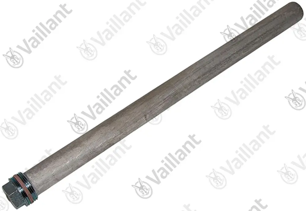 Vaillant-Anode in rohranischer Form mit einem Gewindeanschluss an einem Ende. Das Produkt besteht aus Metall und hat eine schlichte, gerade Form.